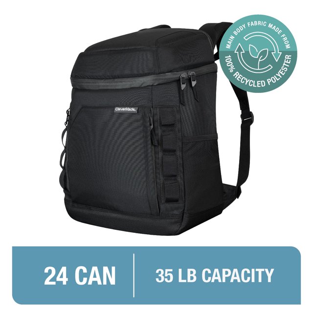 CleverMade Pacifica Backpack Cooler, 24 Can, Midnight/Charcoal