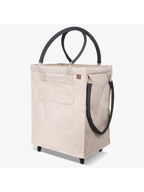 Rolling Tote Cart 90L Collapsible Wheeled Bag, Cream