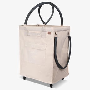 CleverMade Rolling Tote Cart 90L Collapsible Wheeled Bag, Cream