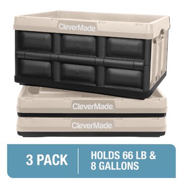 CleverMade Stackable Collapsible Storage Bin No Lid - 8 Gal Tan, 3 Pack