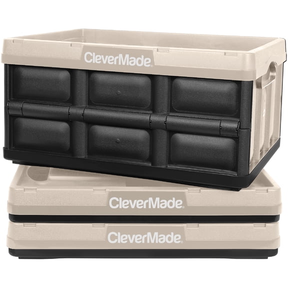 CleverMade 8 Gal Collapsible Storage Bins, 3PK Plastic Storage Bins - Tan
