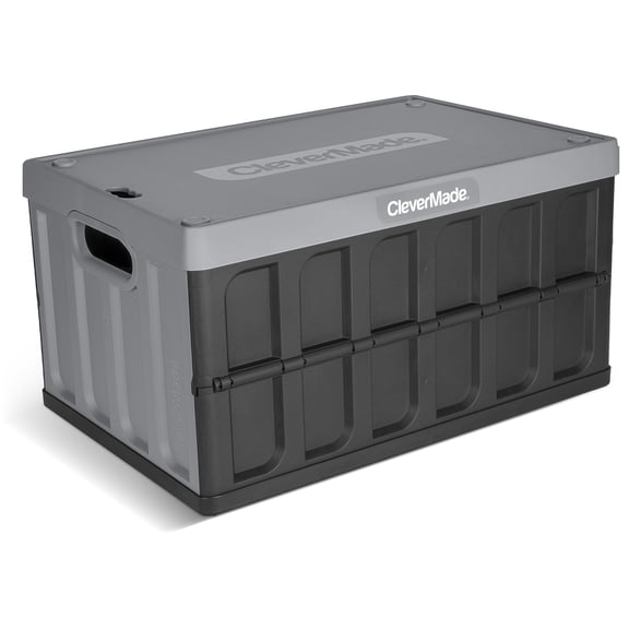 CleverMade Stackable Collapsible Storage Bin with Lids, 16 gal, Stone, 1 Pack
