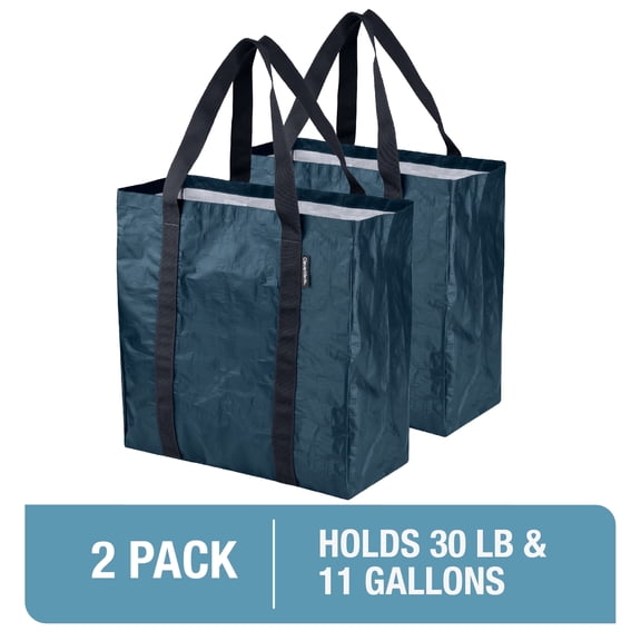 CleverMade 42L Open Frakta Reusable Grocery Shopping Tote Bag with Handles, Ocean, 2 Pack