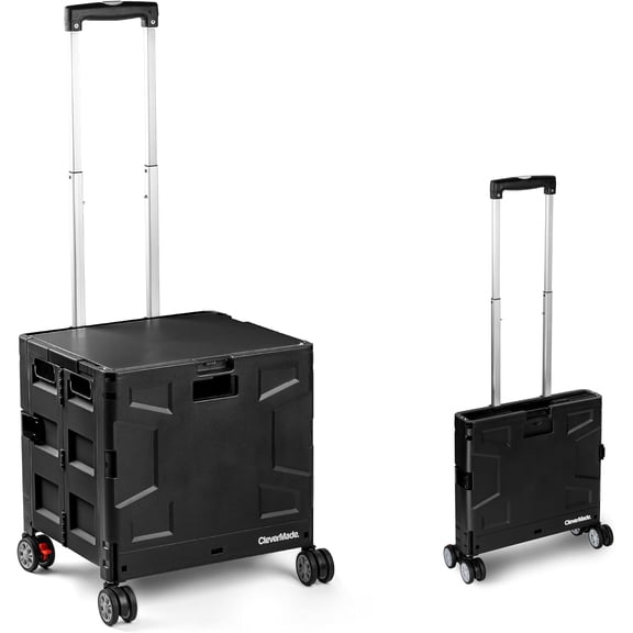 CleverMade Wheeled Trolley Crate - 55L (4 Wheels) - Black/Black (1PK)