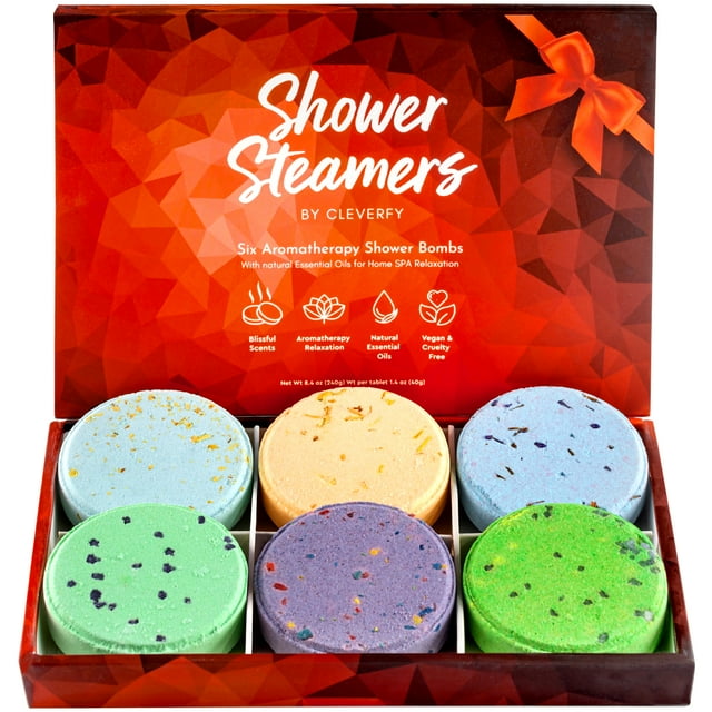 Cleverfy Shower Steamers Aromatherapy. Christmas Gift Sets for Women and Men. Red Gift Set of 6