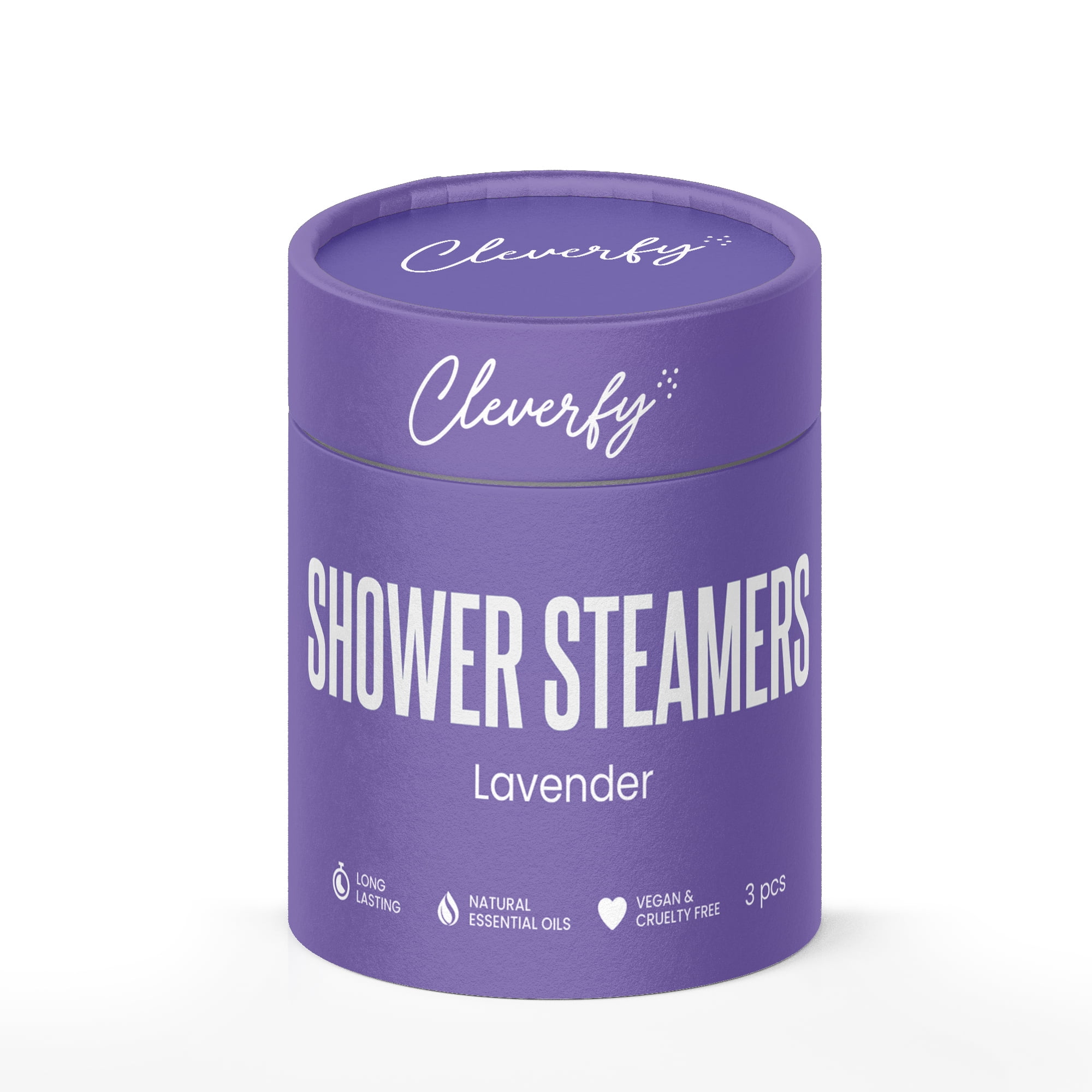 Cleverfy Shower Steamers Aromatherapy - Tube Gift Box for Women and Stocking Stuffers for Adults. Pack of 3 Shower Bombs with Essential Oils for Personal Care and Relaxation.  Lavender Scent.