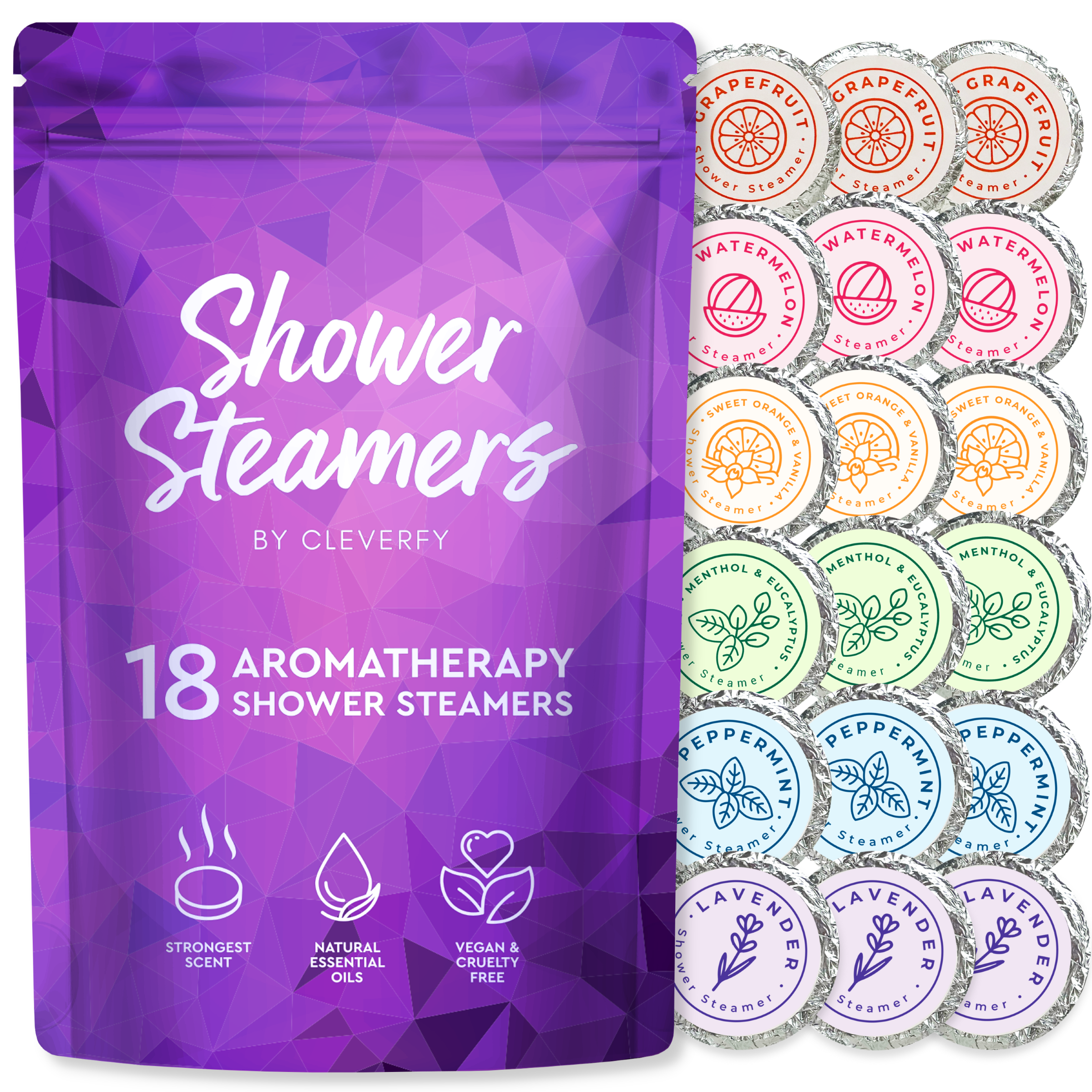 Cleverfy Shower Steamers Aromatherapy. Valentines Gifts for Women and Men. Purple Self Care Set