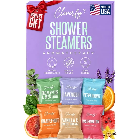 Cleverfy Shower Steamers Aromatherapy - Variety Pack of 6 Shower Bombs with Essential Oils. Personal Care and Relaxation Birthday Gifts for Women and Men. Purple Set