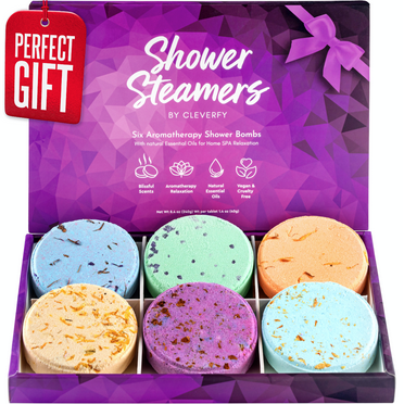 Cleverfy Shower Steamers Aromatherapy - Variety Pack of 6 Shower Bombs with Essential Oils. Personal Care and Relaxation Birthday Gifts for Women and Men. Purple Set