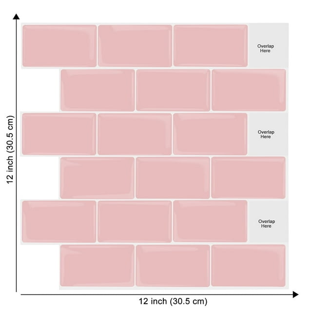 Clevermosaics 12*12 inch Self Adhesive Peel and Stick Backsplash Vinyl Pink Subway Tiles - 10 Sheet