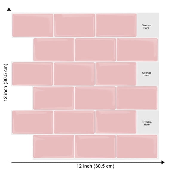 clevermosaics 12x12 Pink Marble Peel and Stick Vinyl Subway Tiles - 10 Sheets