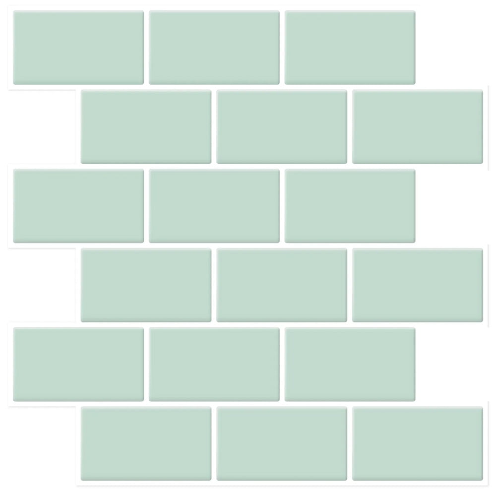 clevermosaics Green Subway Vinyl Wall Tiles Peel and Stick Backsplash, Removable and Heat Resistant, Pack of 10