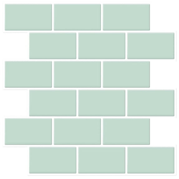 clevermosaics Green Subway Vinyl Wall Tiles Peel and Stick Backsplash, Removable and Heat Resistant, Pack of 10
