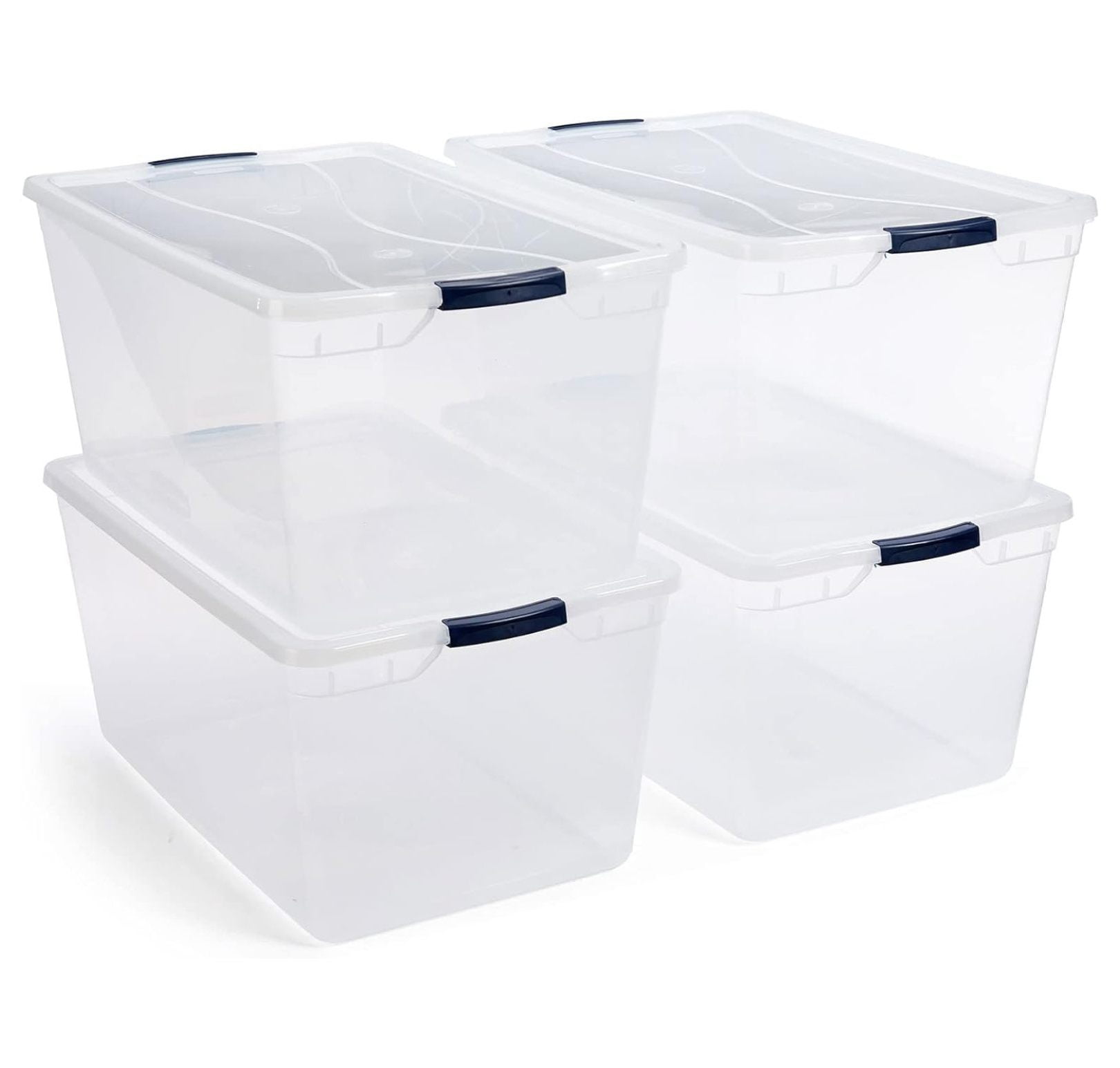 Cleverstore Clear 95 Qt, 4Pack, Made in USA, Stackable Large Clear
