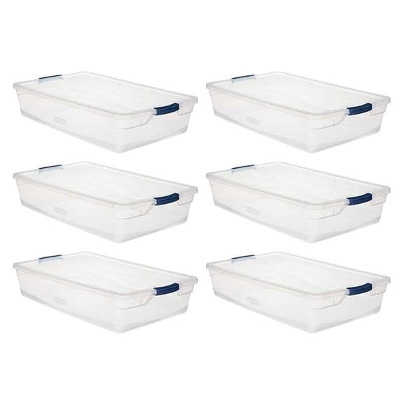 Cleverstore Clear Storage Containers 41 QT - 6 Pack - Stackable Plastic Bins with Latching Lids - Home Organization & Decluttering - Durable & Space Saving