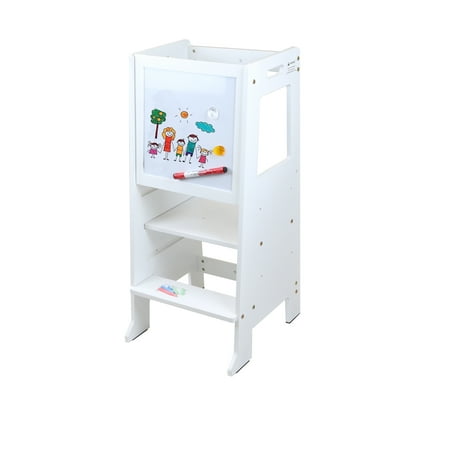 Clevr 2-step Height Adjustable Kids Kitchen Step Stool with Black and White