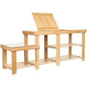 Clevr 3-Tier Extra Large Shoe Storage Bench, Bamboo, Brown