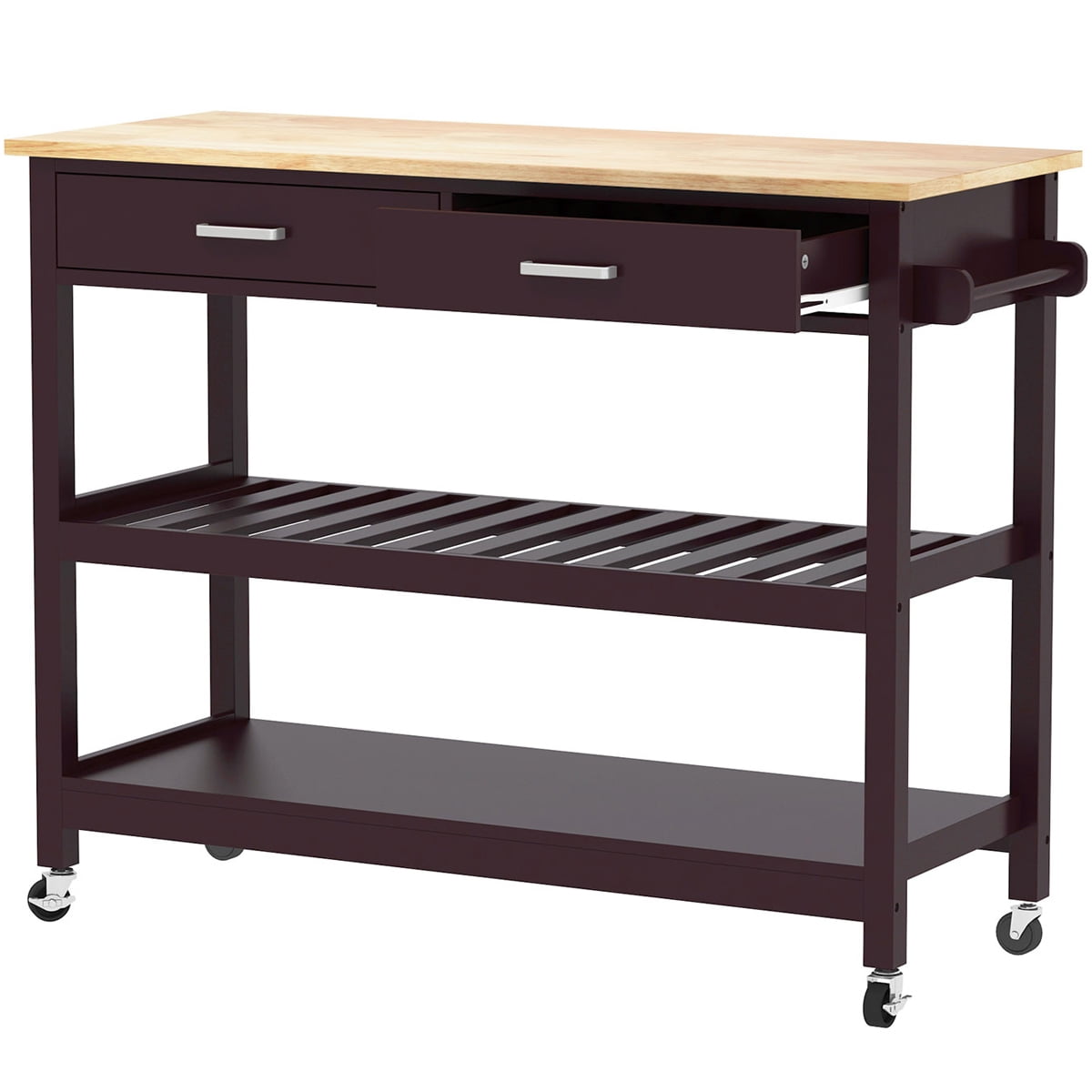 Clevr Rolling Kitchen Cart Island Trolley with Rubberwood Top & Towel