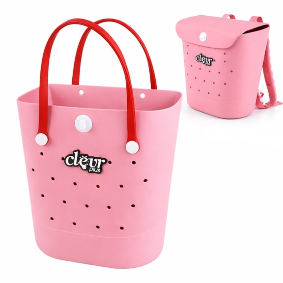 ClevrPlus Convertible Beach Tote Backpack, Pink Waterproof EVA Beach Bag with