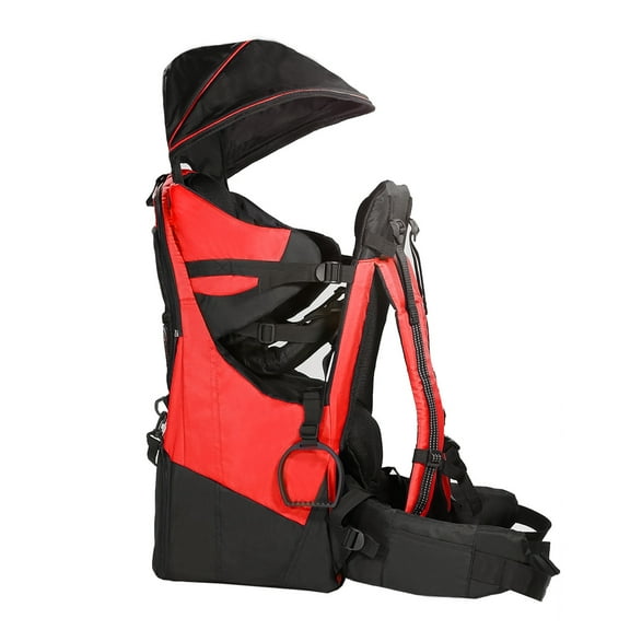 ClevrPlus  Deluxe Red Baby Backpack Hiking Carrier with Stand and Sun Shade
