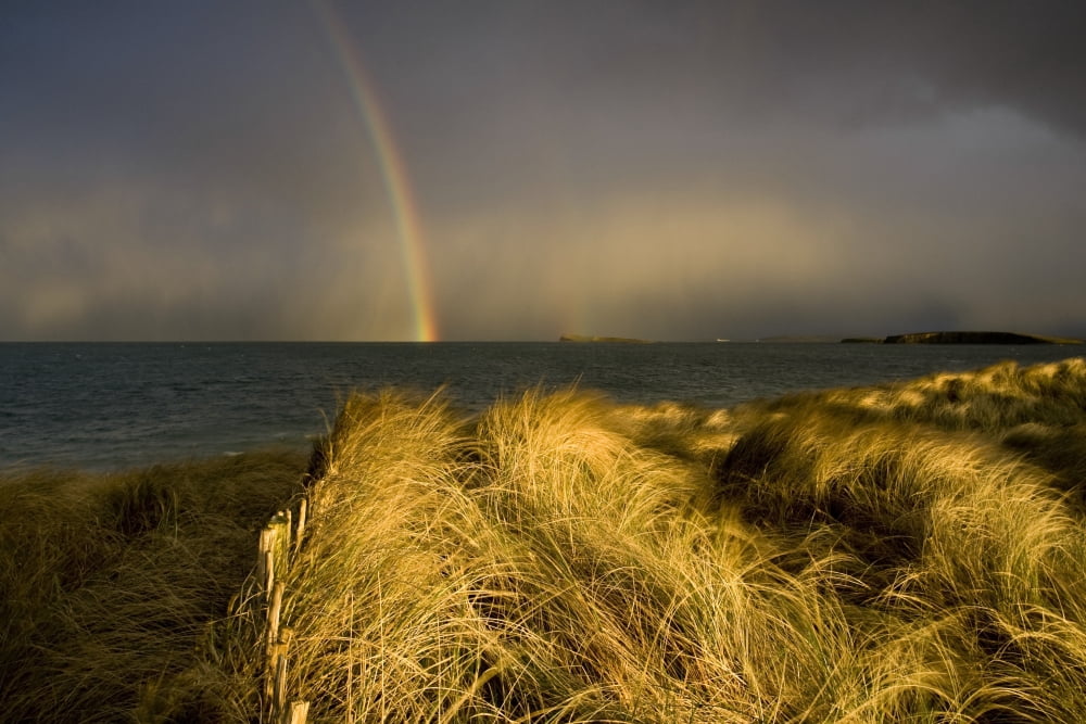 Clew Bay County Mayo Ireland Rainbow Over Ocean Canvas Art - Peter McCabe Design Pics (34 x 22)