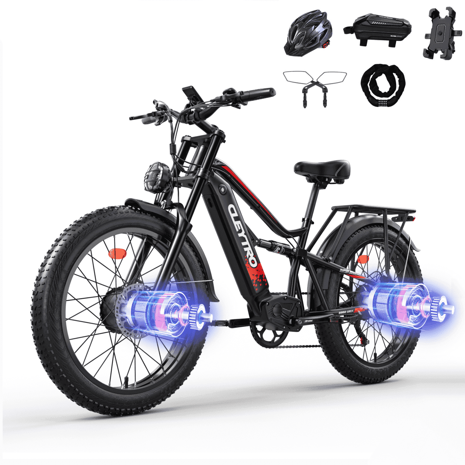 Cleytro 26*4.0 Fat Tire E bike, 750W Electric Bicycles Dual Motor 52V21AH Battery Max 37MPH Mountain Electric Bike for Adult 7-Speed UL2849
