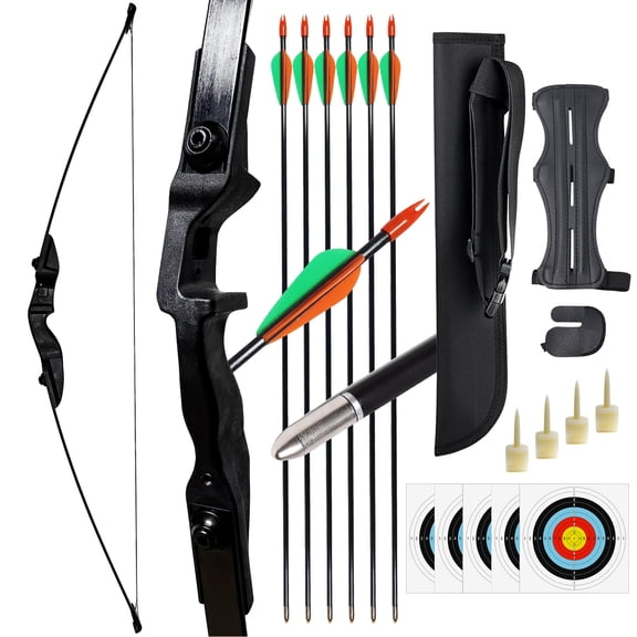 Clianle 40LB Hunting Shooting Right Hand Straight Bow, Equipped with 6 Fiberglass Arrows and Other Shooting Accessories, Suitable As A Backyard Game Gift for Adults, Beginners, or Teenagers