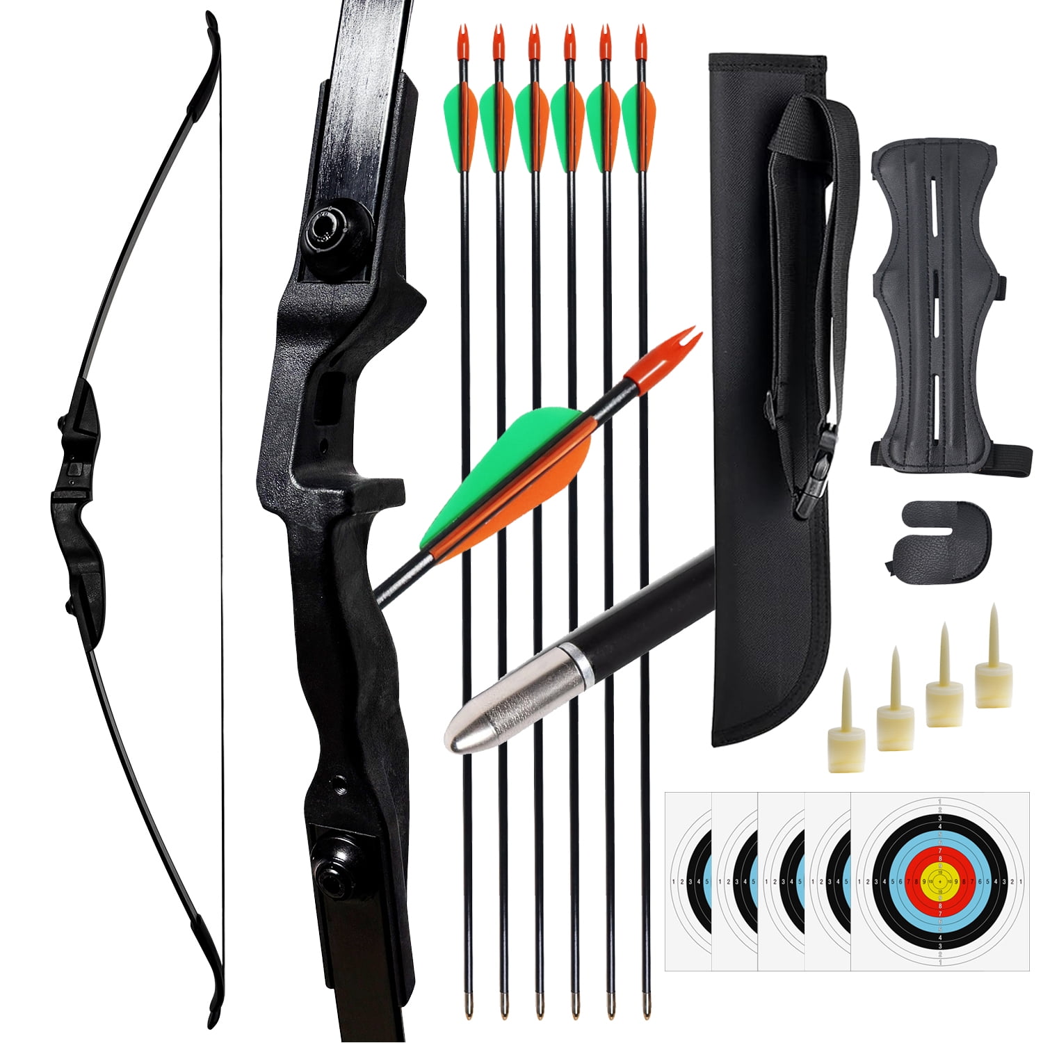 Clianle 40LB Hunting Shooting Right-handed Recurve Bow, Equipped with 6 Fiberglass Arrows and Other Shooting Accessories, Suitable As A Backyard Game Gift for Adults, Beginners, or Teenagers