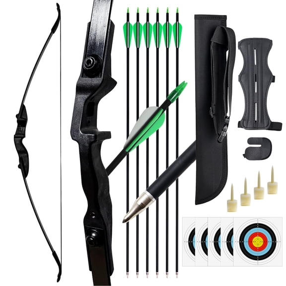 Clianle 40LB Hunting Shooting Right-handed Recurve Bow, Equipped with 6 Mixed Carbon Arrows and Other Shooting Accessories, Suitable As A Backyard Game Gift for Adults, Beginners or Teenagers