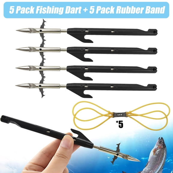 Clianle 5 Pcs Fishing Arrows+5 Pcs Shooting Rubber Bands, Outdoor Durable Replacement for Underwater Hunting