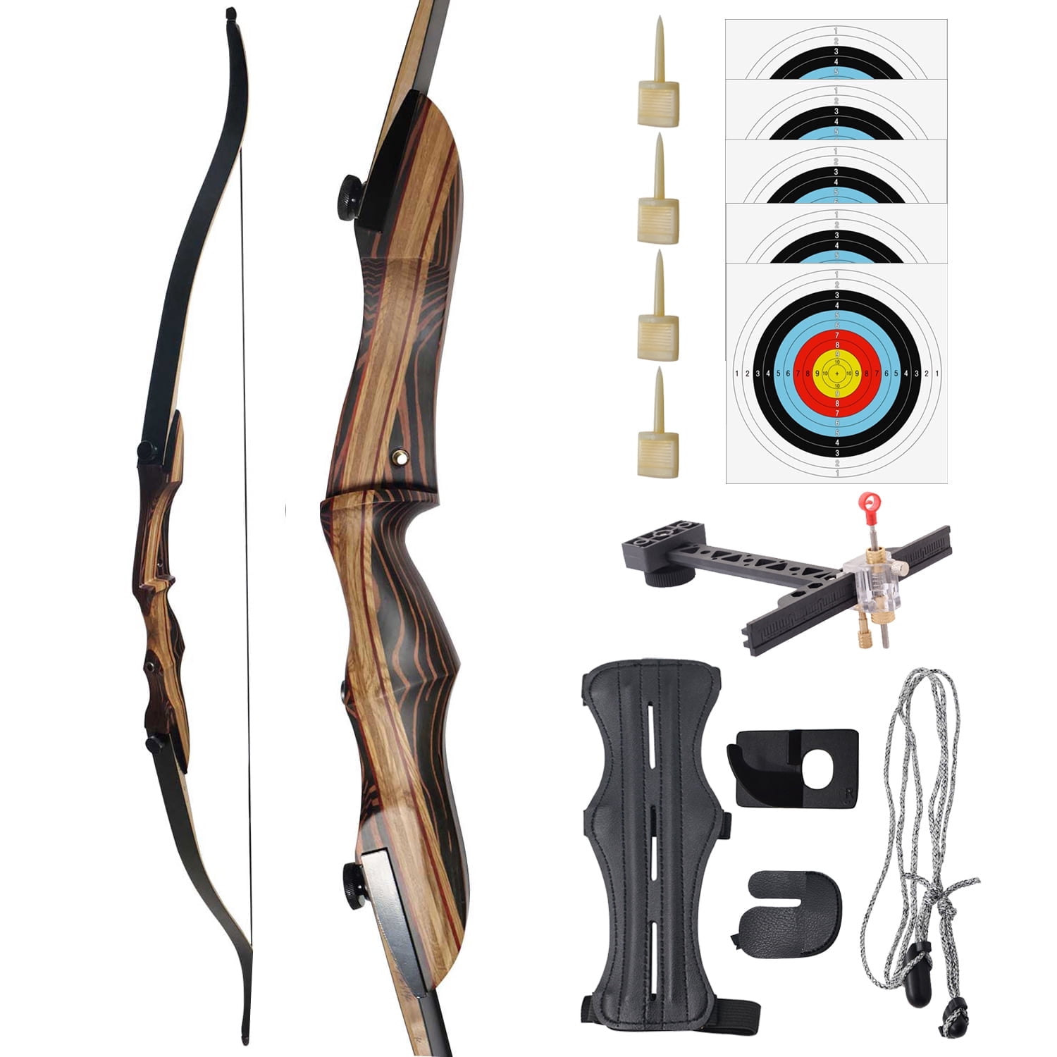 Clianle 62" Recurve Bow Set for Beginners, Teenagers, and Adults, Wooden Takedown Recurve Bow Package for Outdoor Hunting, Shooting Practice, or Competitive Shooting,30 Lbs