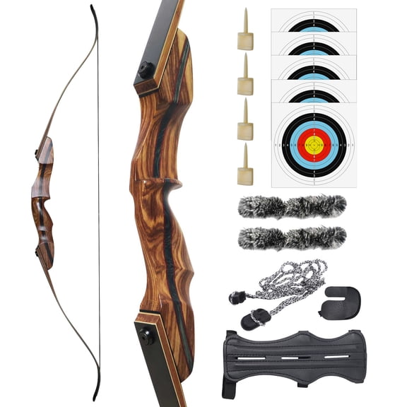 Clianle 62" Recurve Bow Set for Beginners, Teenagers, and Adults, Wooden Takedown Recurve Bow Package for Outdoor Hunting, Shooting Practice, or Competitive Shooting,40 Lbs