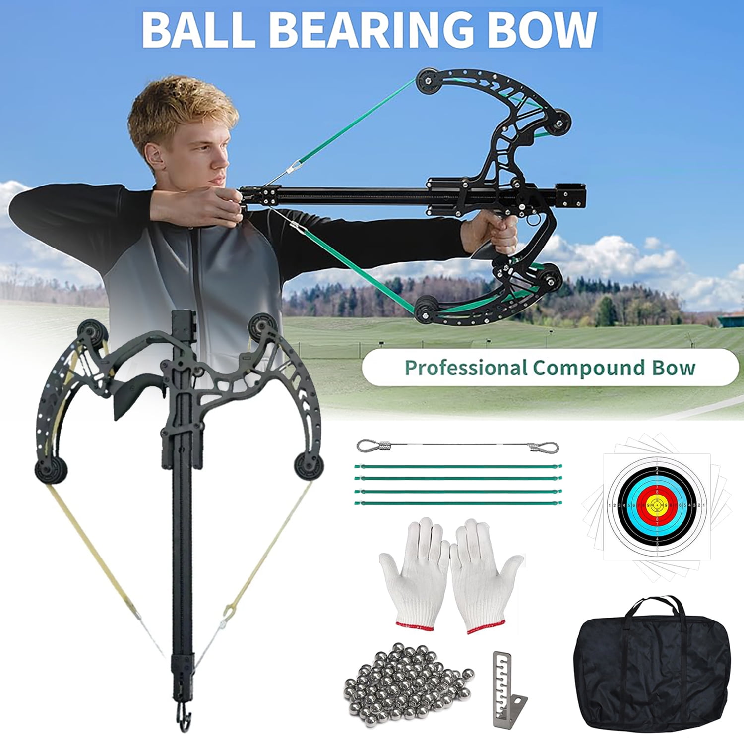 Clianle Hunting Bow, Outdoor Continuous Shooting Steel Ball Composite Bow Set for Adults
