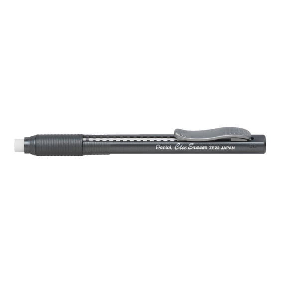 Clic Eraser Grip Retractable Eraser with Grip, Black Barrel, 12 Count