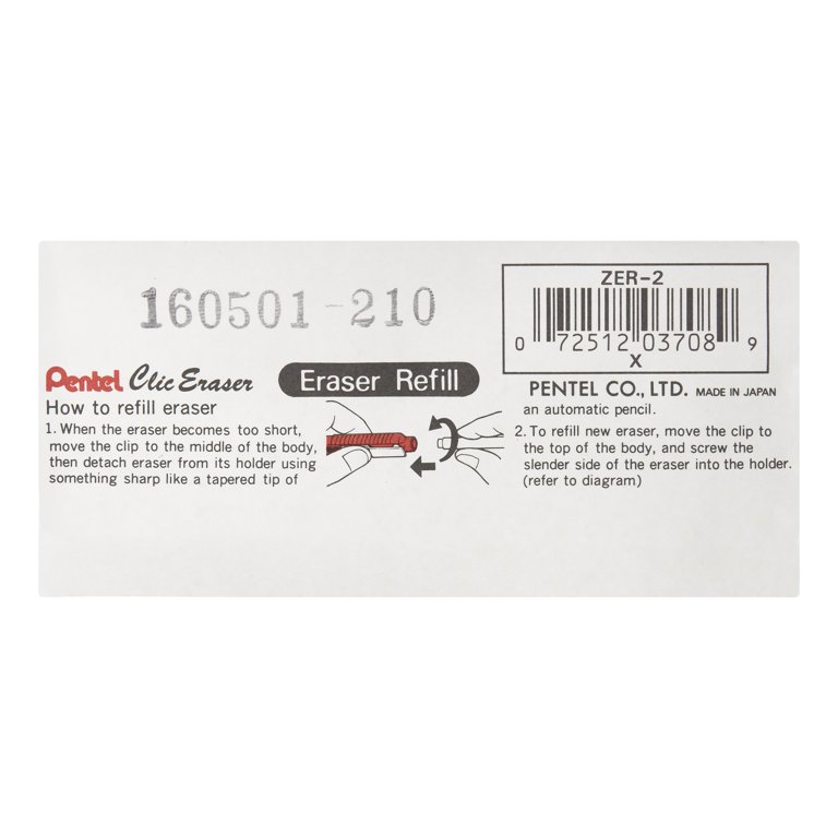 Clic Eraser Refills for Pentel Clic Erasers, Cylindrical Rod, White, 2/Pack Clic Eraser Refills for Pentel Clic Erasers, Cylindrical Rod, White, 2/Pack