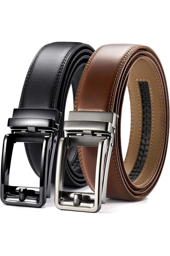 Click Belts for Men 2 - Mens Ratchet Leather Belt 1 3/8" for Dress and Casual - Adjustable Belt Fit