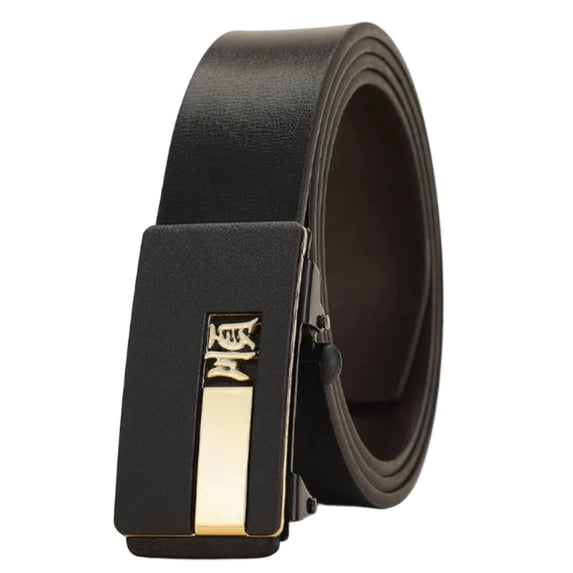 Click Belts for Men Automatic Buckle Smooth Soft Leather Gold Border Matte Metal Buckle Business Formal Daily Waist Belt Black e XL
