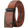 thumbnail image 1 of Click Belts for Men Automatic Buckle Smooth Soft Leather Gold Border Matte Metal Buckle Business Formal Daily Waist Belt Brown a Free Size, 1 of 5