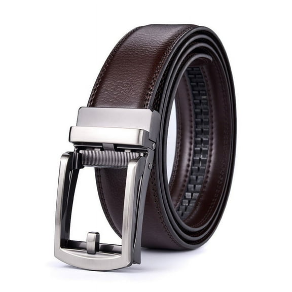 Click Belts for Men Comfort 1 1/4", Ratchet Dress Belt with Adjustable Slide Buckle (Silver Buckle Brown, 125cm)