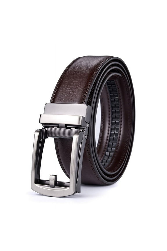Click Belts for Men Comfort 1 1/4", Ratchet Dress Belt with Adjustable Slide Buckle (Silver Buckle Brown, 125cm)