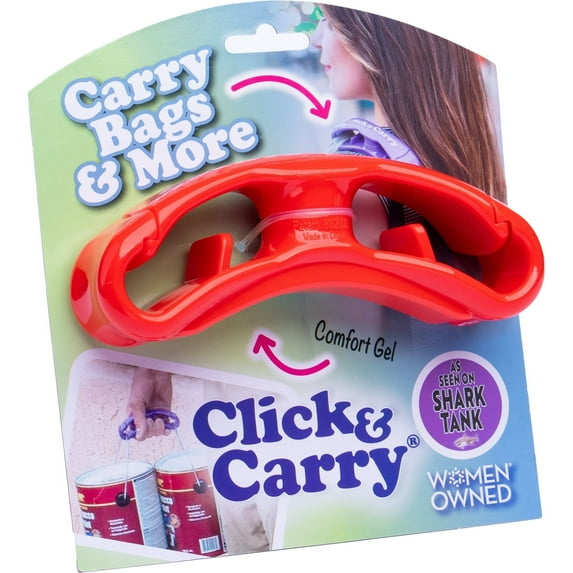 Click & Carry Grocery Bag Carrying Handle for Kitchen, Travel, or Home 1-Pack Red