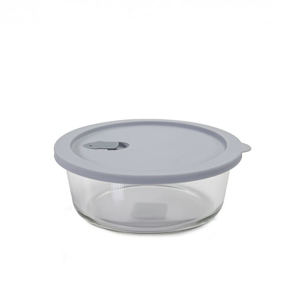 Click Clack 1 Quart Cook+ Round Heatproof Glass Container | Grey