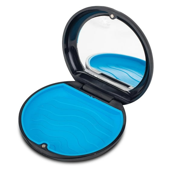 Click It Retainer Case, Slim Orthodontic Aligner Holder with Removable Silicone Tray and Magnetic Closure (Black & Blue)