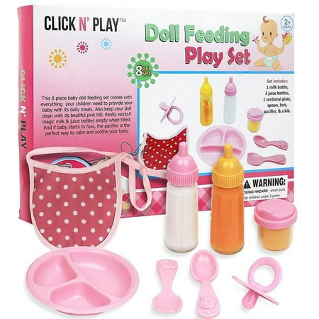 Click N' Play 8 Piece Baby Doll Feeding Set with Accessories