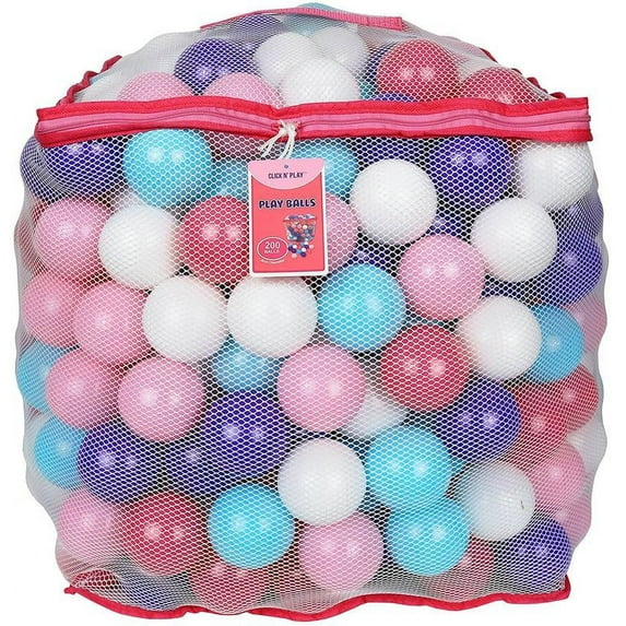 Click N' Play Ball Pit Balls Value Pack of 200 | Crush Proof Plastic Play Balls | Phthalate Free & BPA Free | 5 Pastel Colors in a Reusable Mesh Storage Bag with Zipper
