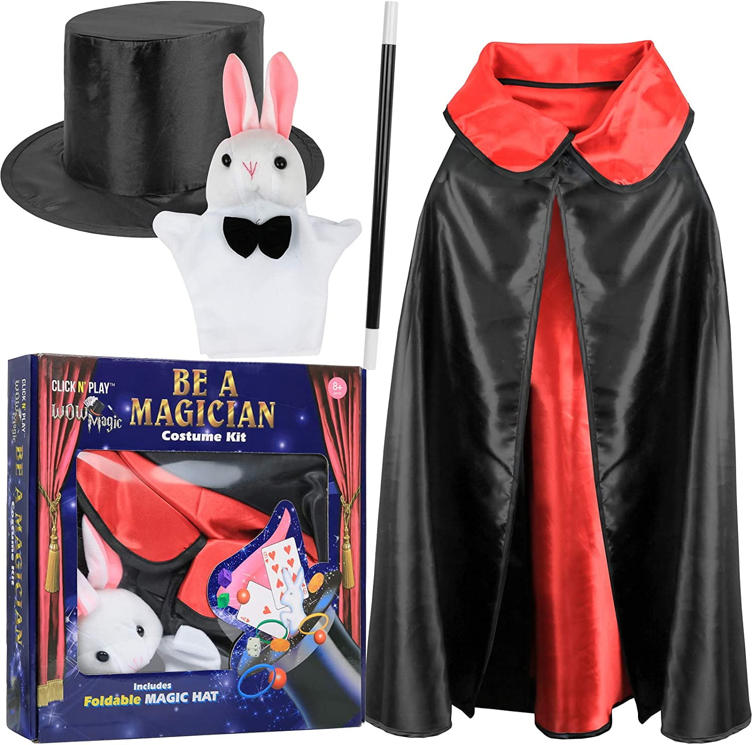 Click N' Play Magician Costume Set with Wand, Cape, Hat, Rabbit