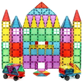 Click N' Play Magnet Build Deluxe 100 Piece 3D Magnetic Tile Building Set Extra Strong Magnets and Super Durable Tiles, Educational, Creative, Assorted Shapes and Vibrant Bright Colors