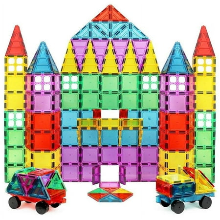 Click N' Play Magnet Build Tiles | Set of 100 Magnetic Building Blocks for Kids | Extra Strong Magnetic Tiles Building Blocks | Assorted Shapes and Vibrant Bright Colors | Magnetic Title STEM Toys