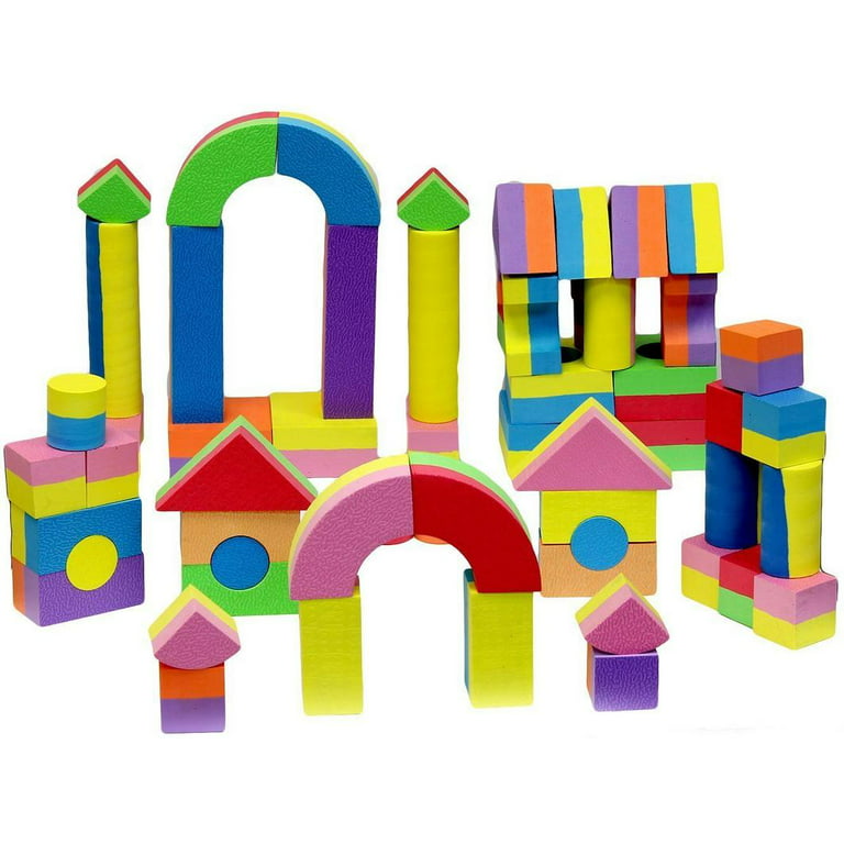Click N' Play Non-toxic Foam Blocks, Building Block and Stacking Block,  Amazing As Bath Toys, 60 Count with Carry Tote