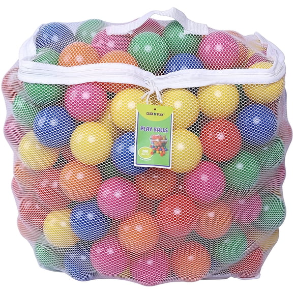 Click N' Play Pack of 200 Phthalate Free PBA Free Crush Proof Plastic Ball, Pit Balls - 6 Bright Colors in Reusable and Durable Storage Mesh Bag with Zipper